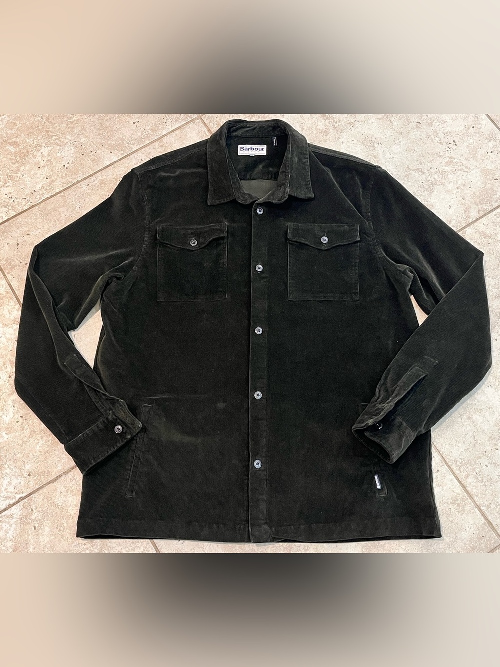 Barbour Olive Green Corduroy Utility Overshirt Shacket Shirt Jacket 2XL XXL EUC